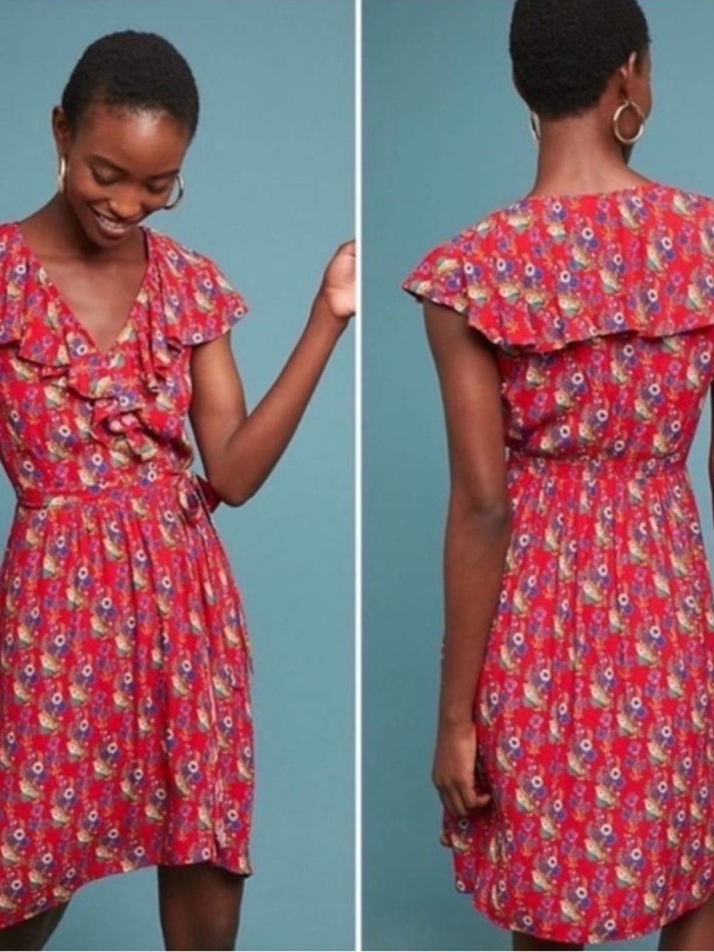 Maeve Red Floral Wrap Mini Dress